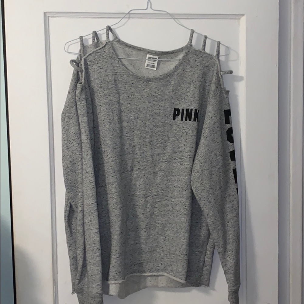 LOVEPINK VS Pink grey revealed shoulder sweatshirt